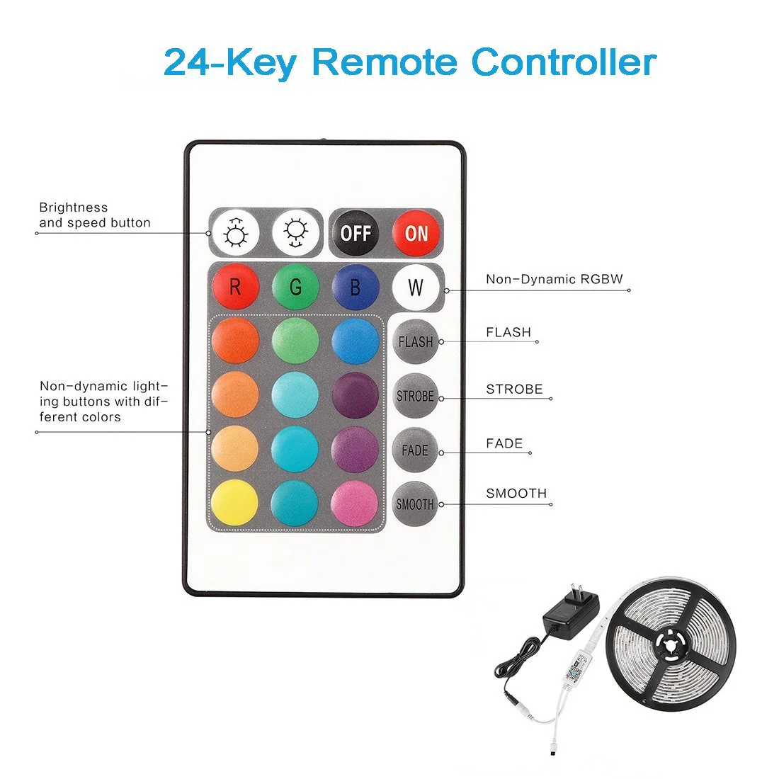 Smart WIFI SMD5050 300LEDs RGB LED Strip Light Kit - DC12V | 60 LEDs/M | 10mm PCB | IP00 / IP65 | 5M | RGB Color Changing LED Strip Lights with Alexa, Google Assistant | App Control & 24 Keys Controller + Power Supply | 5M - Image 3