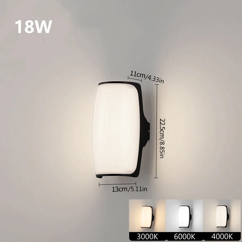 Smooth Curve Waterproof LED Wall Light – 18W | 3000K / 4000K / 6000K | Black Housing | Up & Down Outdoor Wall Sconce for Porch, Garden, Balcony & Indoor Decoration | Aluminum Housing | IP65 | 2-Pack - Image 6
