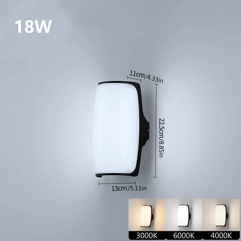 Smooth Curve Waterproof LED Wall Light – 18W | 3000K / 4000K / 6000K | Black Housing | Up & Down Outdoor Wall Sconce for Porch, Garden, Balcony & Indoor Decoration | Aluminum Housing | IP65 | 2-Pack - Image 7