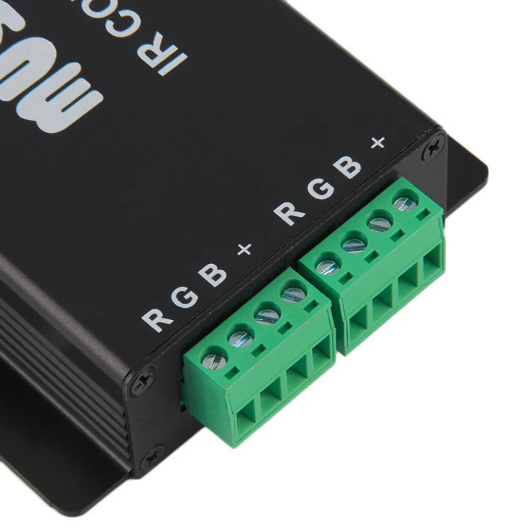 Sound/Music Sensitive RGB LED Strip Controller – DC12V-24V 12A | Black Aluminum Housing Controller with 24-Key IR Remote | For LED Strips - Image 3