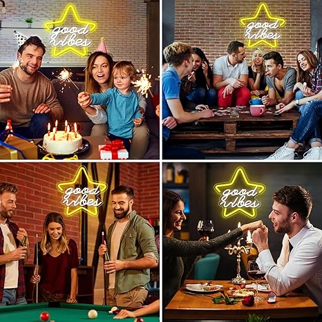 Star Good Vibes Neon Sign for Game Room Decor, 15.7*15.7'' Light Up Neon Lights Powered by USB with ON/OFF Switch, Man Cave, Kids Room,Super Star Gaming Wall Decor Gamer Gifts for Boys, Kid, Monther's Day(White) - Image 6