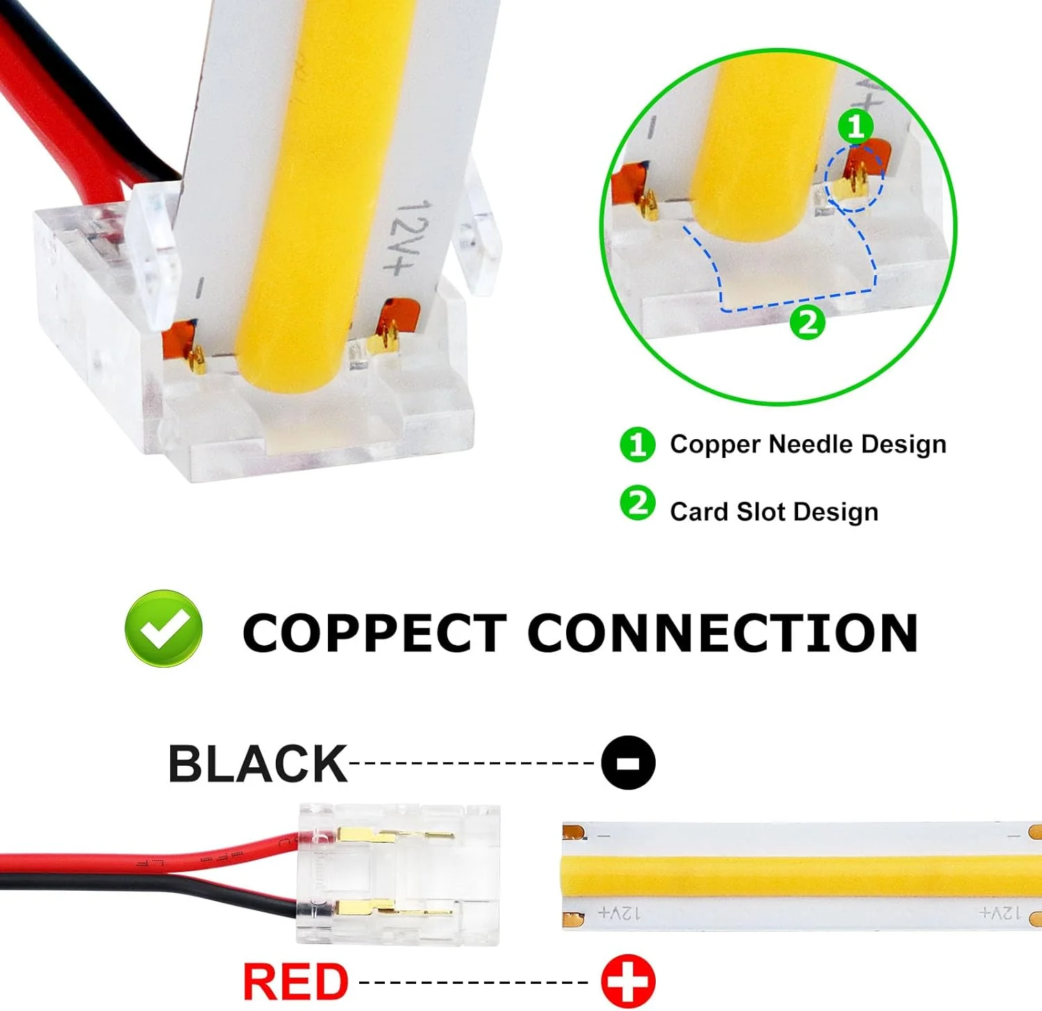 Transparent Crystal LED Strip Connectors – 10mm 2Pin Solderless Clips | Strip to Wire / Strip to Strip / DC Adapter – Bulk Wholesale 500pcs MOQ | Factory Direct - Image 3