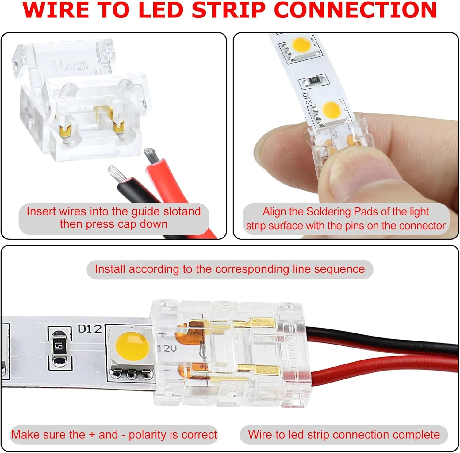 Transparent Crystal LED Strip Connectors – 10mm 2Pin Solderless Clips | Strip to Wire / Strip to Strip / DC Adapter – Bulk Wholesale 500pcs MOQ | Factory Direct - Image 4