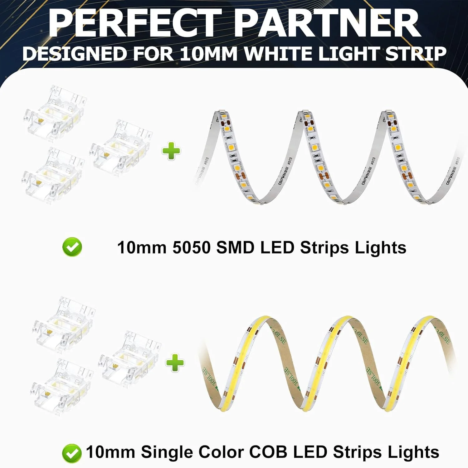 Transparent Crystal LED Strip Connectors – 10mm 2Pin Solderless Clips | Strip to Wire / Strip to Strip / DC Adapter – Bulk Wholesale 500pcs MOQ | Factory Direct - Image 6