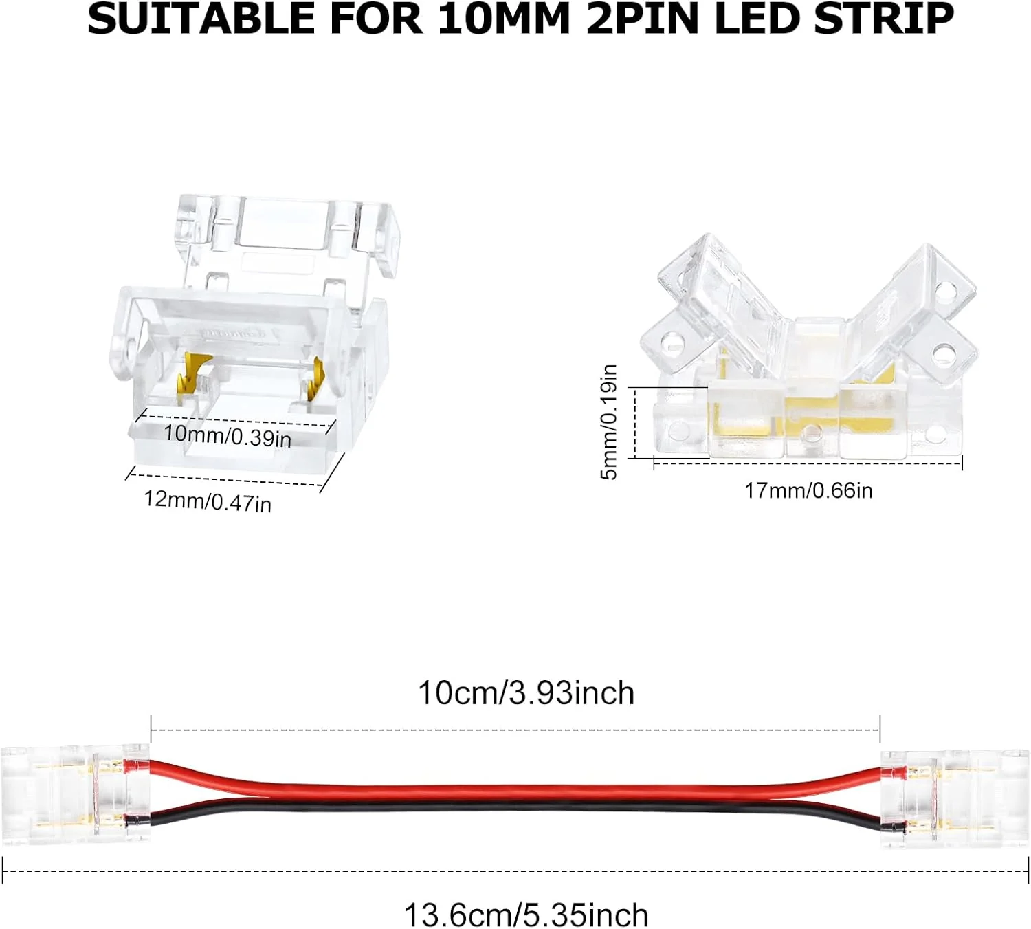 Transparent Crystal LED Strip Connectors – 10mm 2Pin Solderless Clips | Strip to Wire / Strip to Strip / DC Adapter – Local Stock US/UK - Image 6