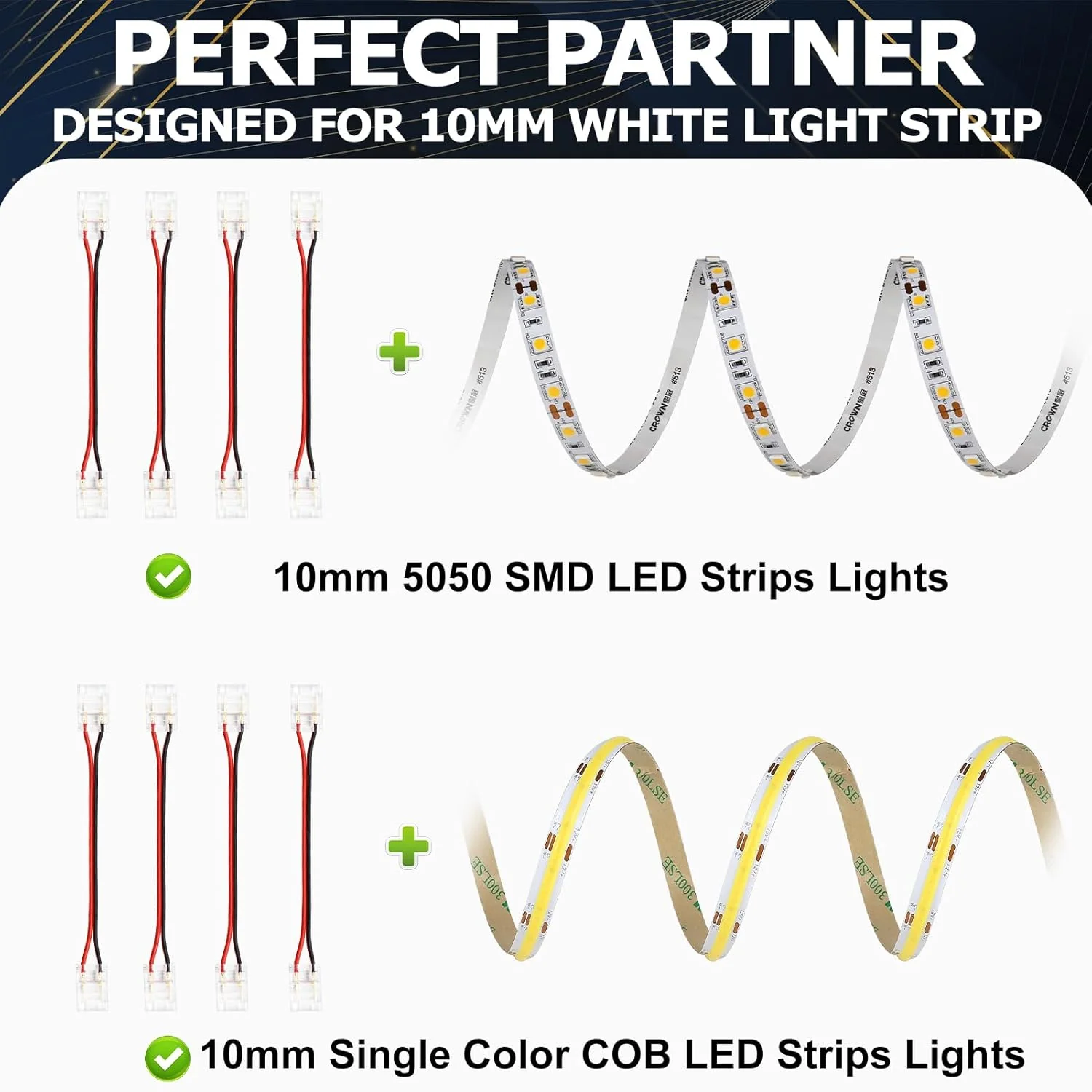 Transparent Crystal LED Strip Connectors – 10mm 2Pin Solderless Clips | Strip to Wire / Strip to Strip / DC Adapter – Local Stock US/UK - Image 7