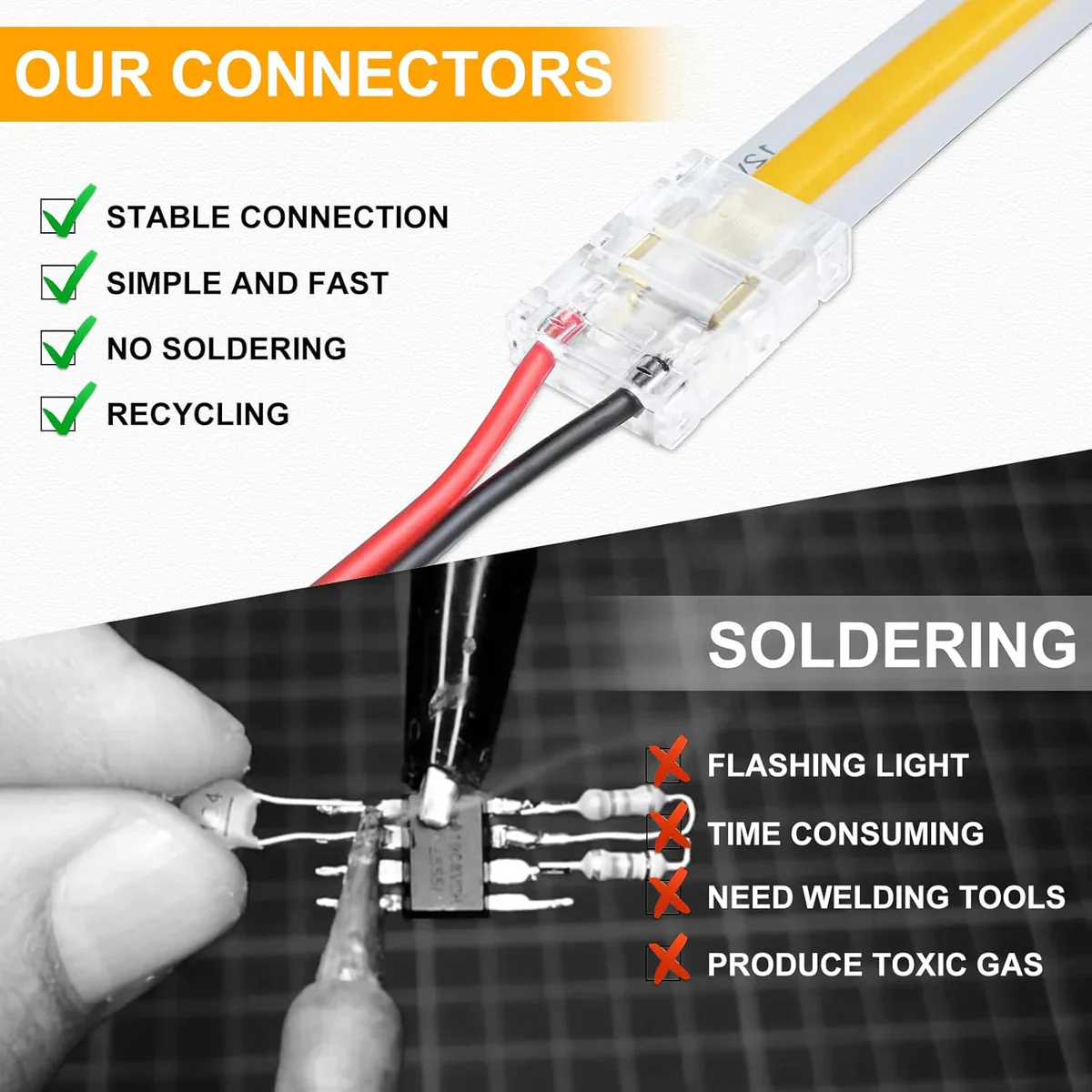 Transparent Crystal LED Strip Connectors – 10mm 2Pin Solderless Clips | Strip to Wire / Strip to Strip / DC Adapter – Local Stock US/UK - Image 8