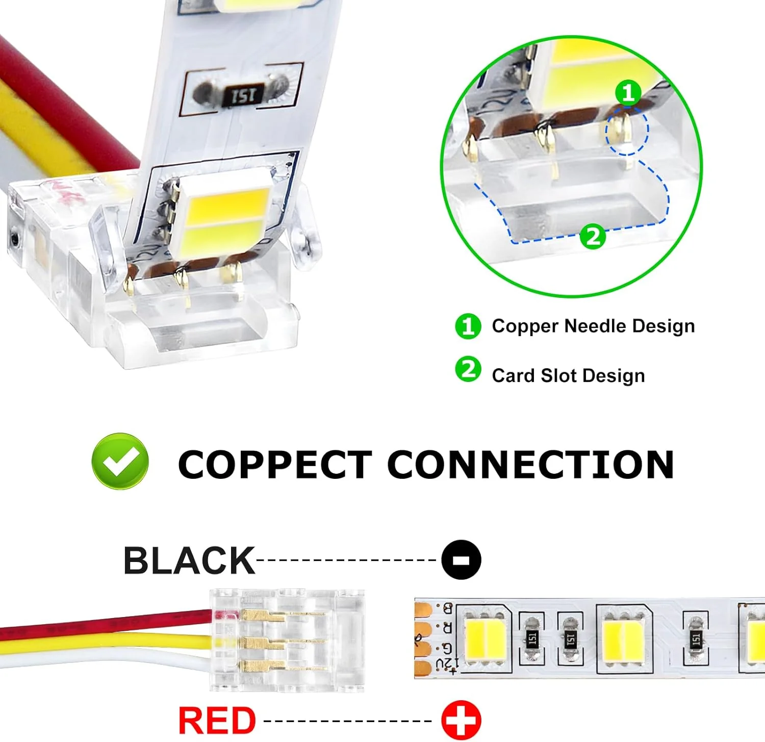 Transparent Crystal LED Strip Connectors – 10mm 3Pin Solderless Clips | Strip to Wire / Strip to Strip / DC Adapter – Bulk Wholesale 500pcs MOQ | Factory Direct - Image 3