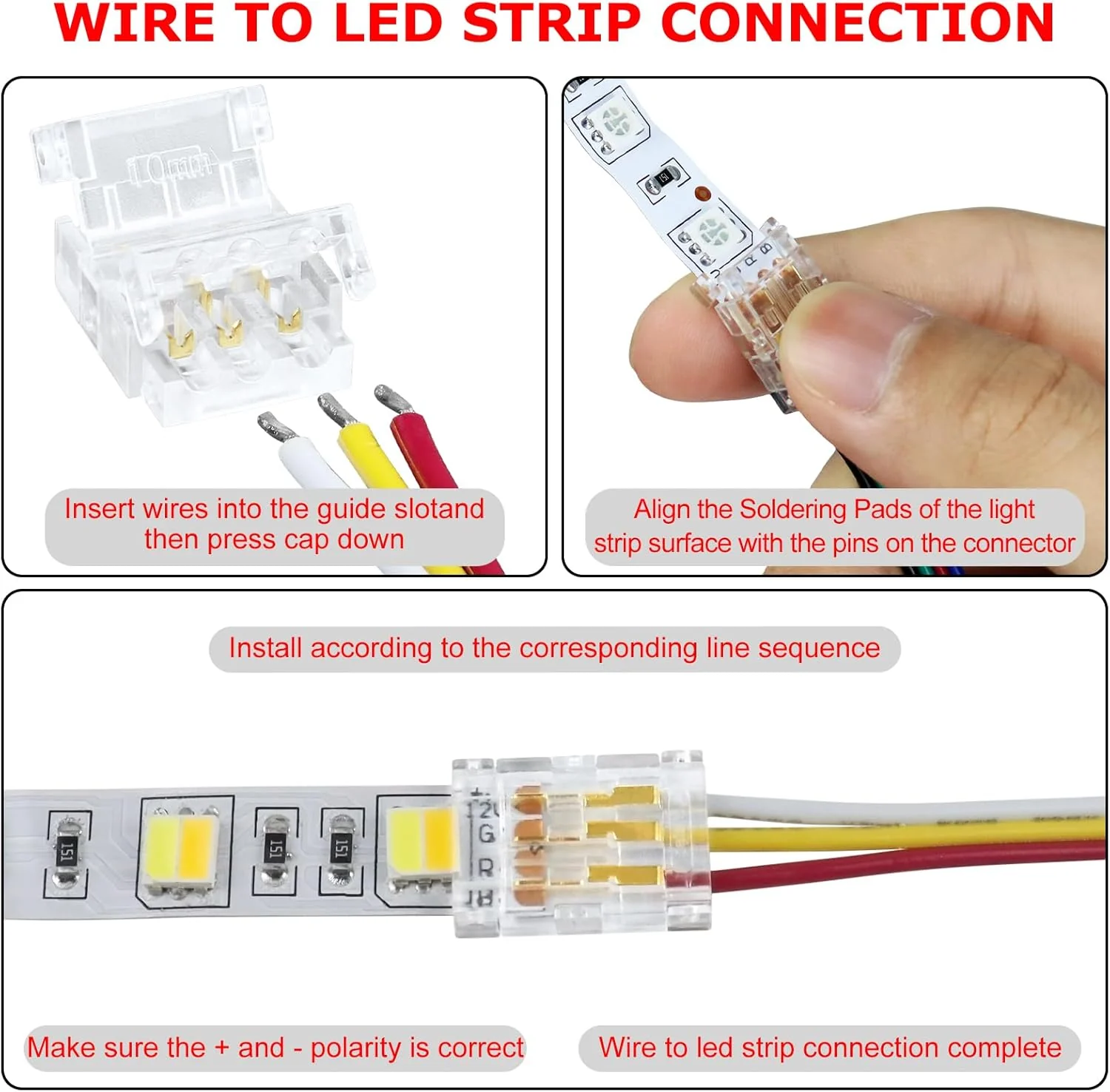 Transparent Crystal LED Strip Connectors – 10mm 3Pin Solderless Clips | Strip to Wire / Strip to Strip / DC Adapter – Bulk Wholesale 500pcs MOQ | Factory Direct - Image 4