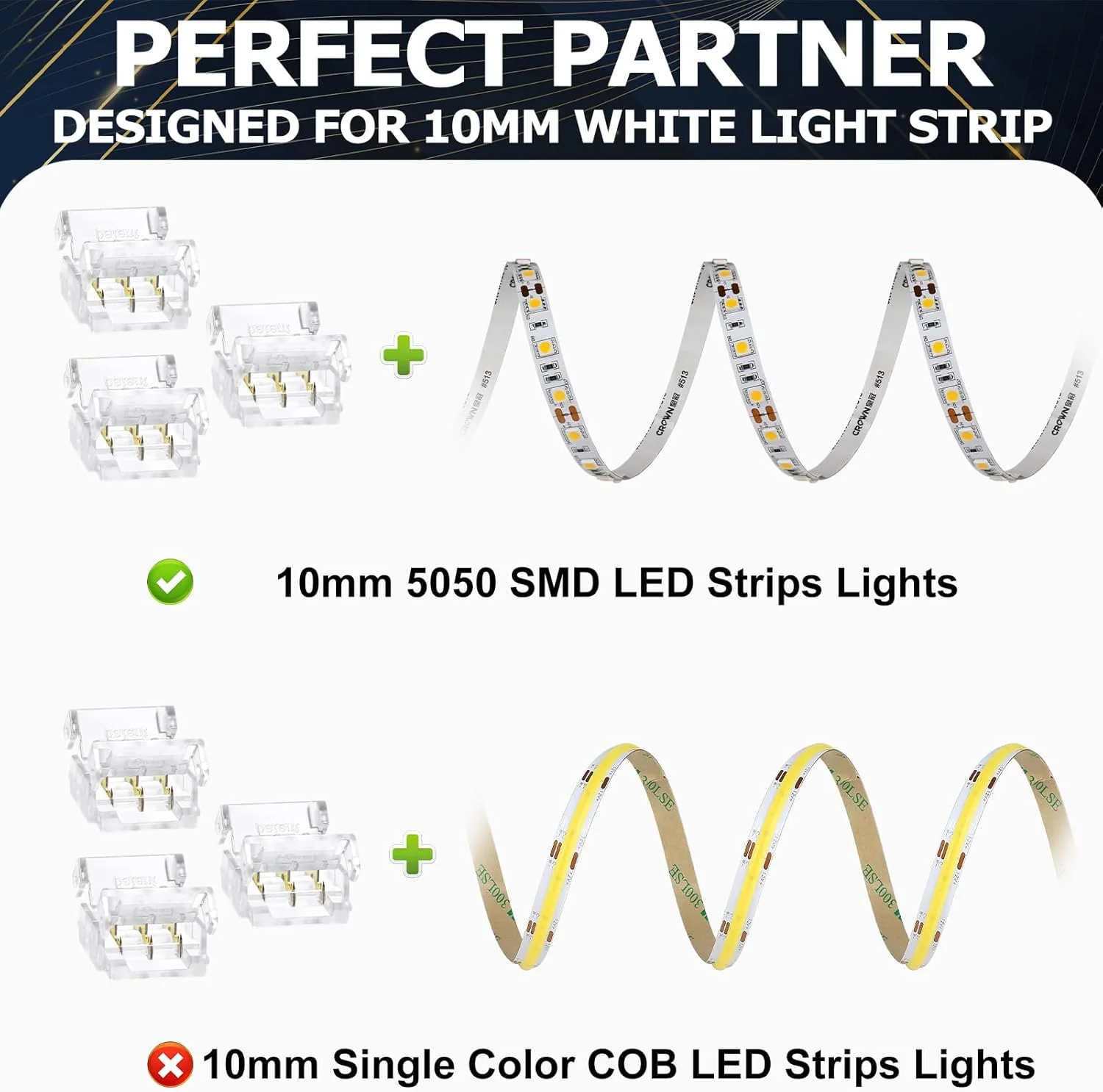 Transparent Crystal LED Strip Connectors – 10mm 3Pin Solderless Clips | Strip to Wire / Strip to Strip / DC Adapter – Bulk Wholesale 500pcs MOQ | Factory Direct - Image 6