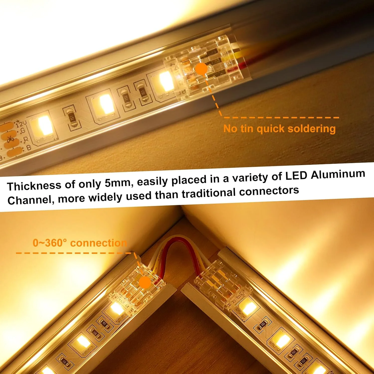 Transparent Crystal LED Strip Connectors – 10mm 3Pin Solderless Clips | Strip to Wire / Strip to Strip / DC Adapter – Bulk Wholesale 500pcs MOQ | Factory Direct - Image 7