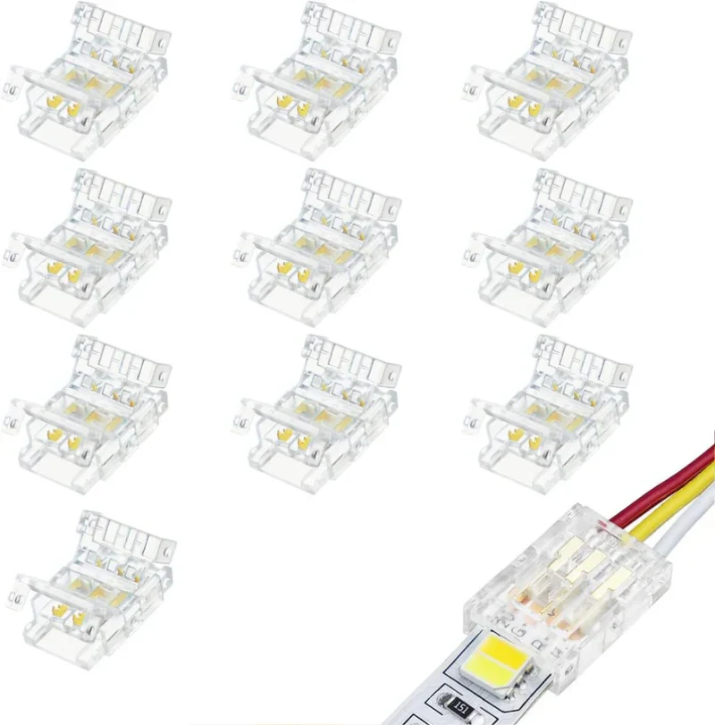 Transparent Crystal LED Strip Connectors – 10mm 3Pin Solderless Clips | Strip to Wire / Strip to Strip / DC Adapter – Local Stock US/UK - Image 3