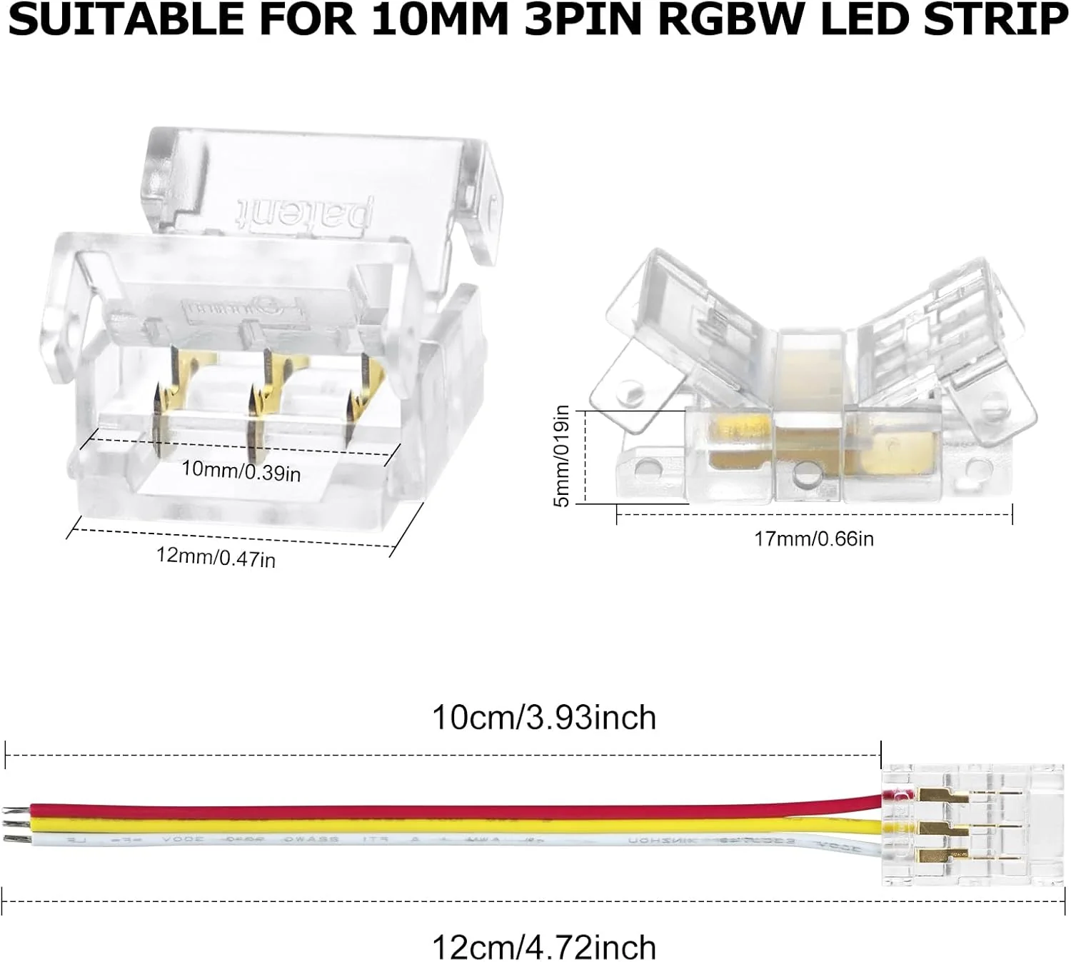 Transparent Crystal LED Strip Connectors – 10mm 3Pin Solderless Clips | Strip to Wire / Strip to Strip / DC Adapter – Local Stock US/UK - Image 5
