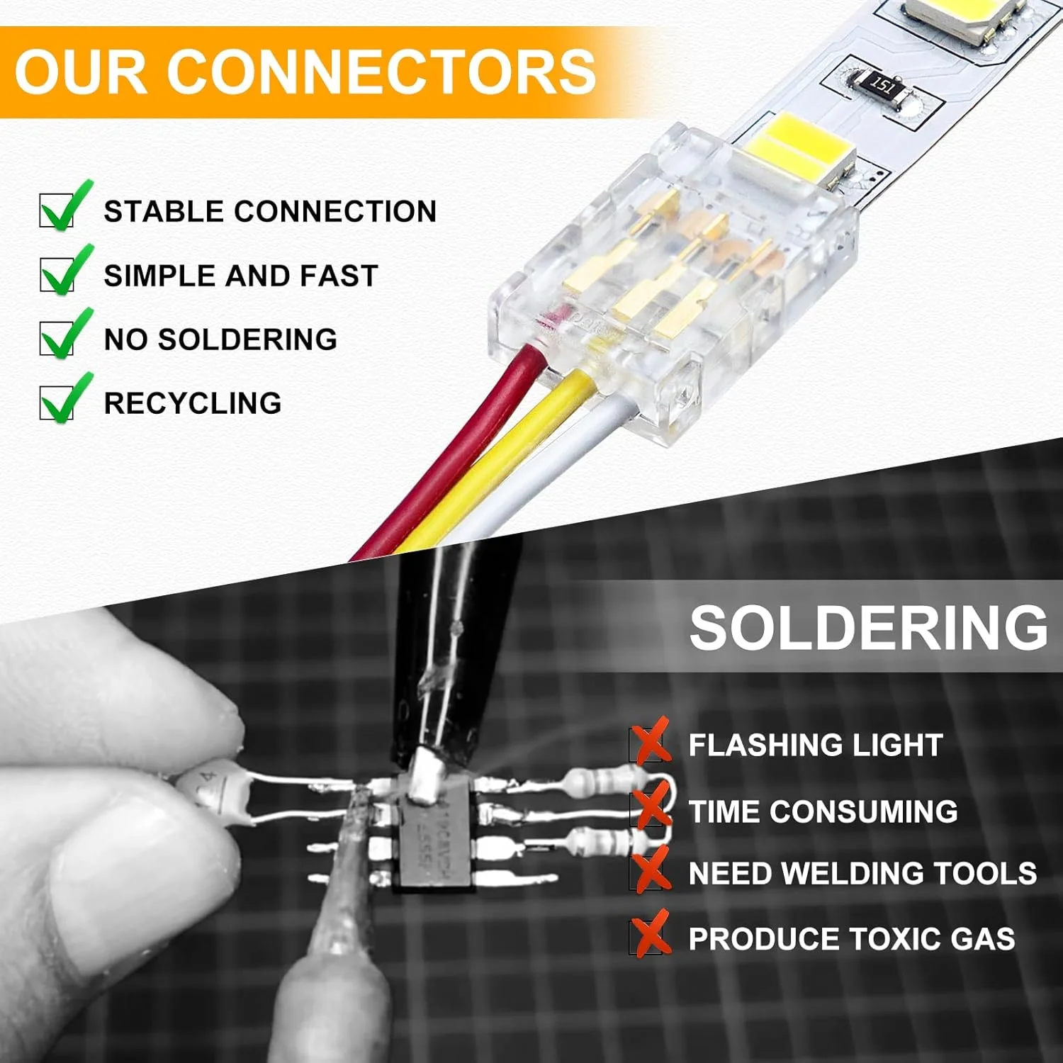 Transparent Crystal LED Strip Connectors – 10mm 3Pin Solderless Clips | Strip to Wire / Strip to Strip / DC Adapter – Local Stock US/UK - Image 6