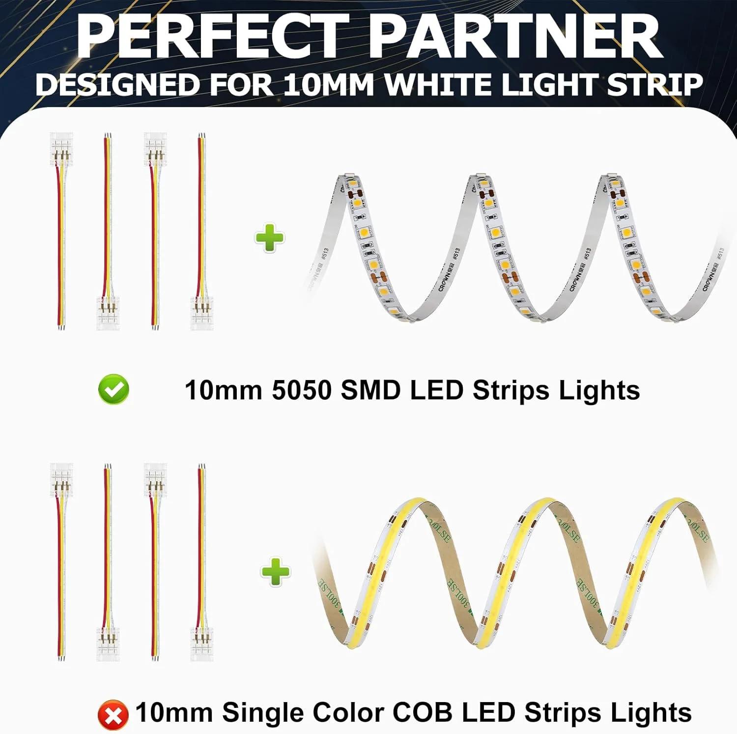 Transparent Crystal LED Strip Connectors – 10mm 3Pin Solderless Clips | Strip to Wire / Strip to Strip / DC Adapter – Local Stock US/UK - Image 8