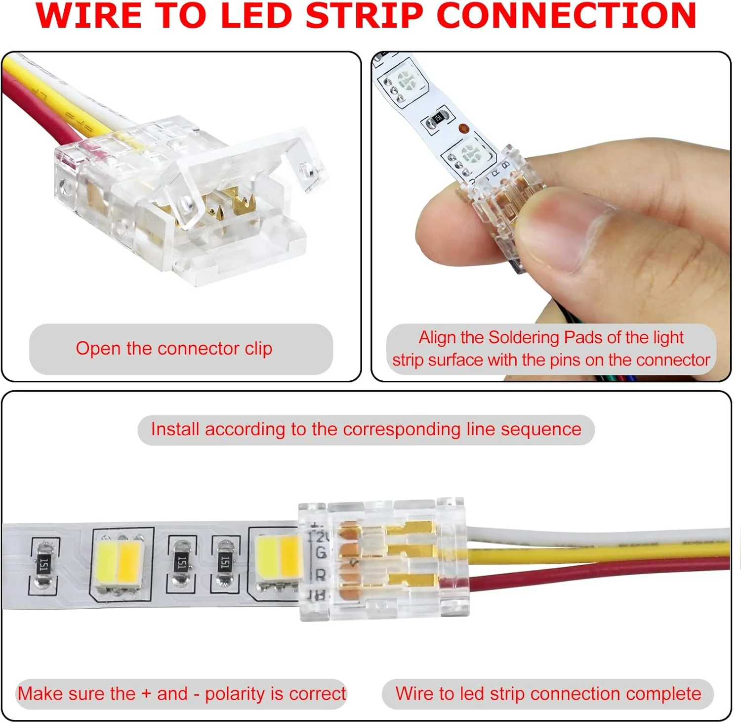 Transparent Crystal LED Strip Connectors – 10mm 3Pin Solderless Clips | Strip to Wire / Strip to Strip / DC Adapter – Local Stock US/UK - Image 9