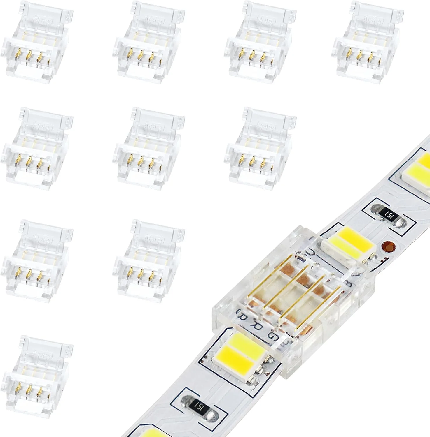 Transparent Crystal LED Strip Connectors – 10mm 4Pin Solderless Clips | Strip to Wire / Strip to Strip / Female Plug – Bulk Wholesale 500pcs MOQ | Factory Direct - Image 10