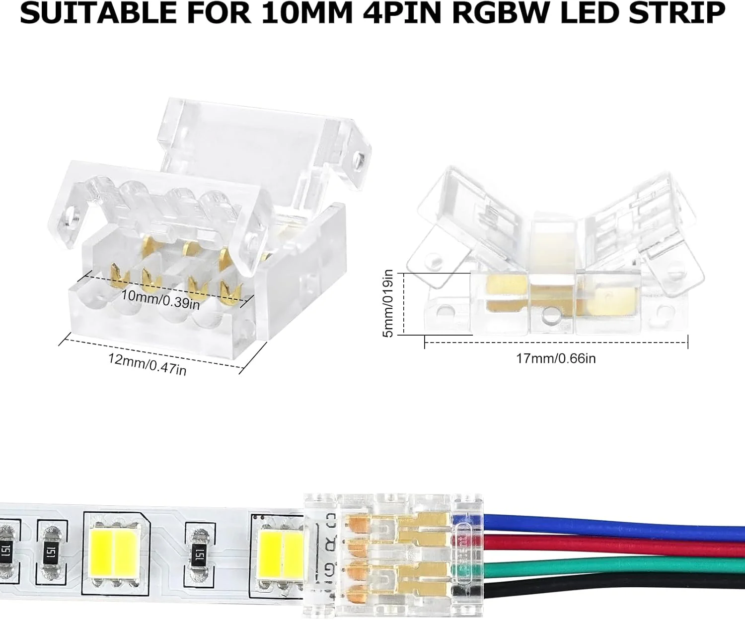 Transparent Crystal LED Strip Connectors – 10mm 4Pin Solderless Clips | Strip to Wire / Strip to Strip / Female Plug – Bulk Wholesale 500pcs MOQ | Factory Direct - Image 11