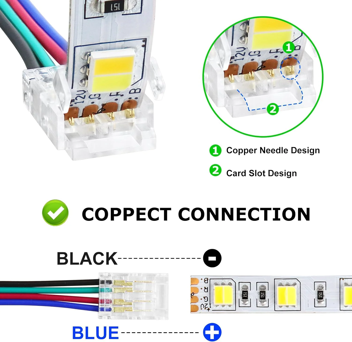 Transparent Crystal LED Strip Connectors – 10mm 4Pin Solderless Clips | Strip to Wire / Strip to Strip / Female Plug – Bulk Wholesale 500pcs MOQ | Factory Direct - Image 3