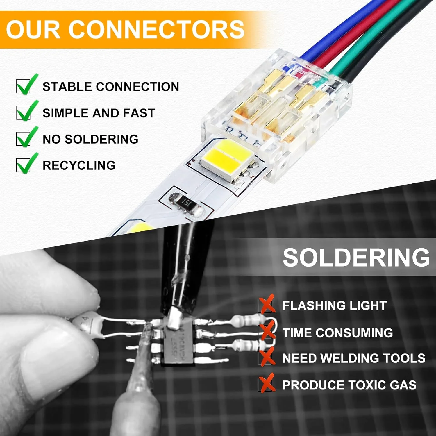Transparent Crystal LED Strip Connectors – 10mm 4Pin Solderless Clips | Strip to Wire / Strip to Strip / Female Plug – Bulk Wholesale 500pcs MOQ | Factory Direct - Image 5