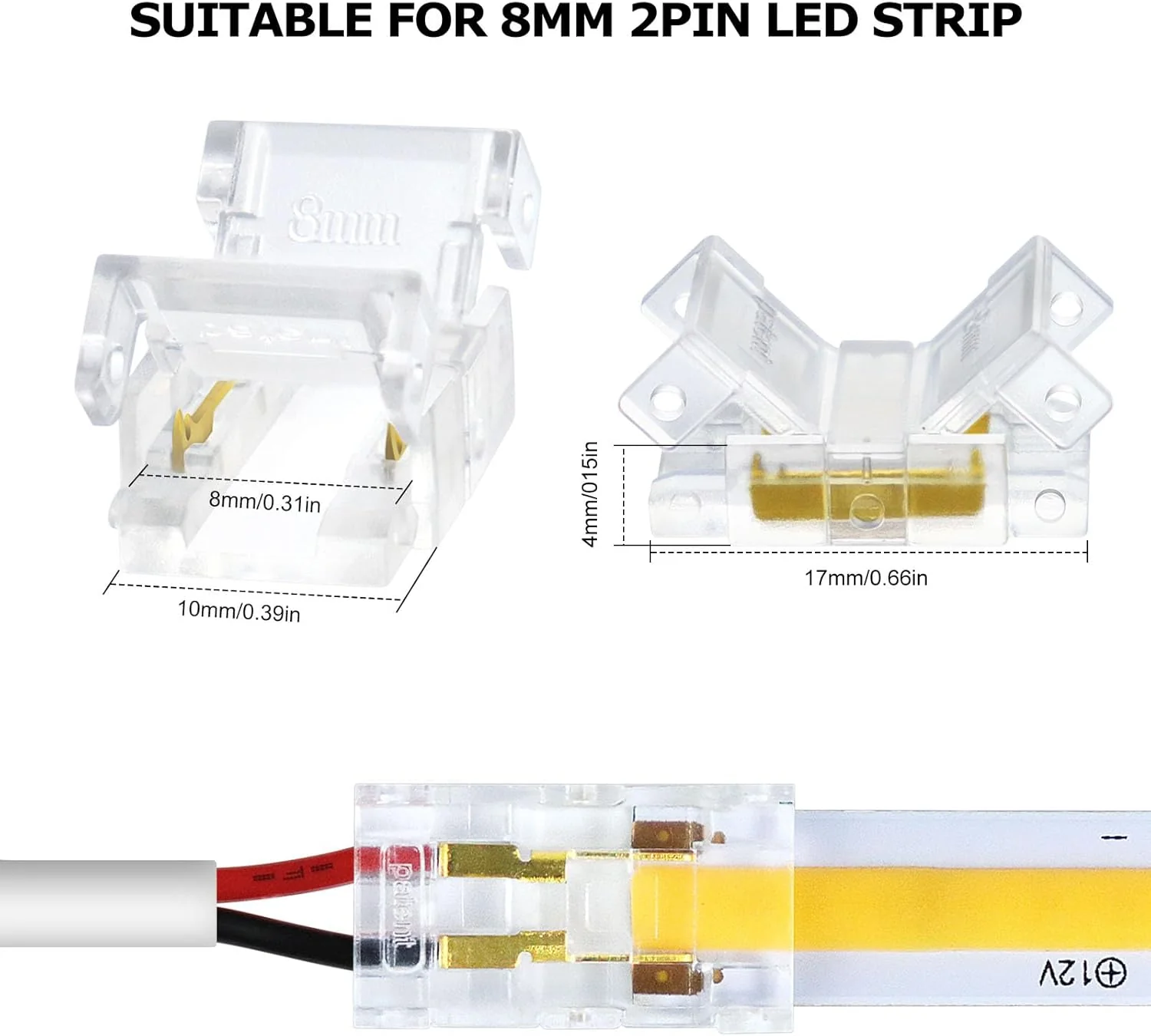 Transparent Crystal LED Strip Connectors – 10mm 4Pin Solderless Clips | Strip to Wire / Strip to Strip / Female Plug – Bulk Wholesale 500pcs MOQ | Factory Direct - Image 9