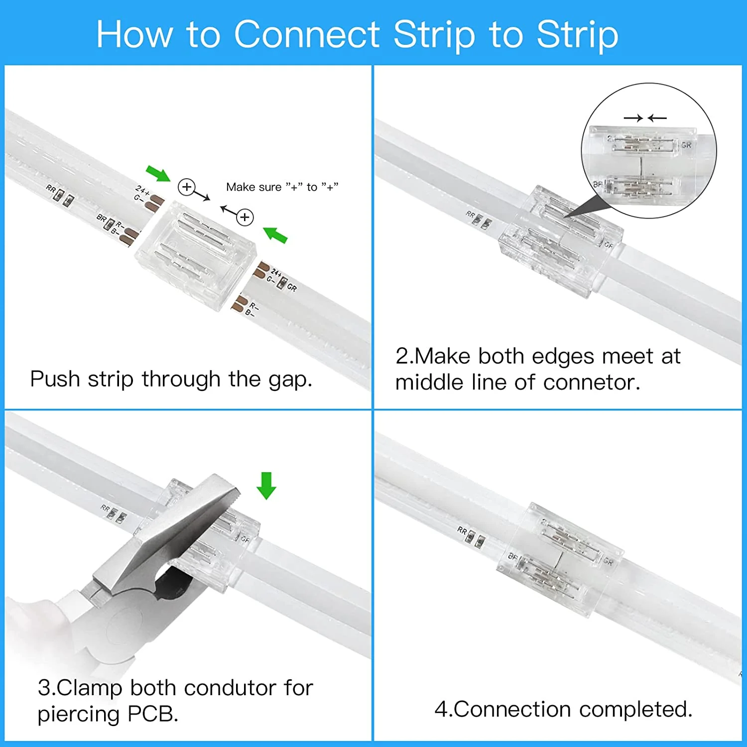 Transparent Crystal LED Strip Connectors – 10mm 4Pin Solderless Clips | Strip to Wire / Strip to Strip / Female Plug – Local Stock US/UK - Image 3