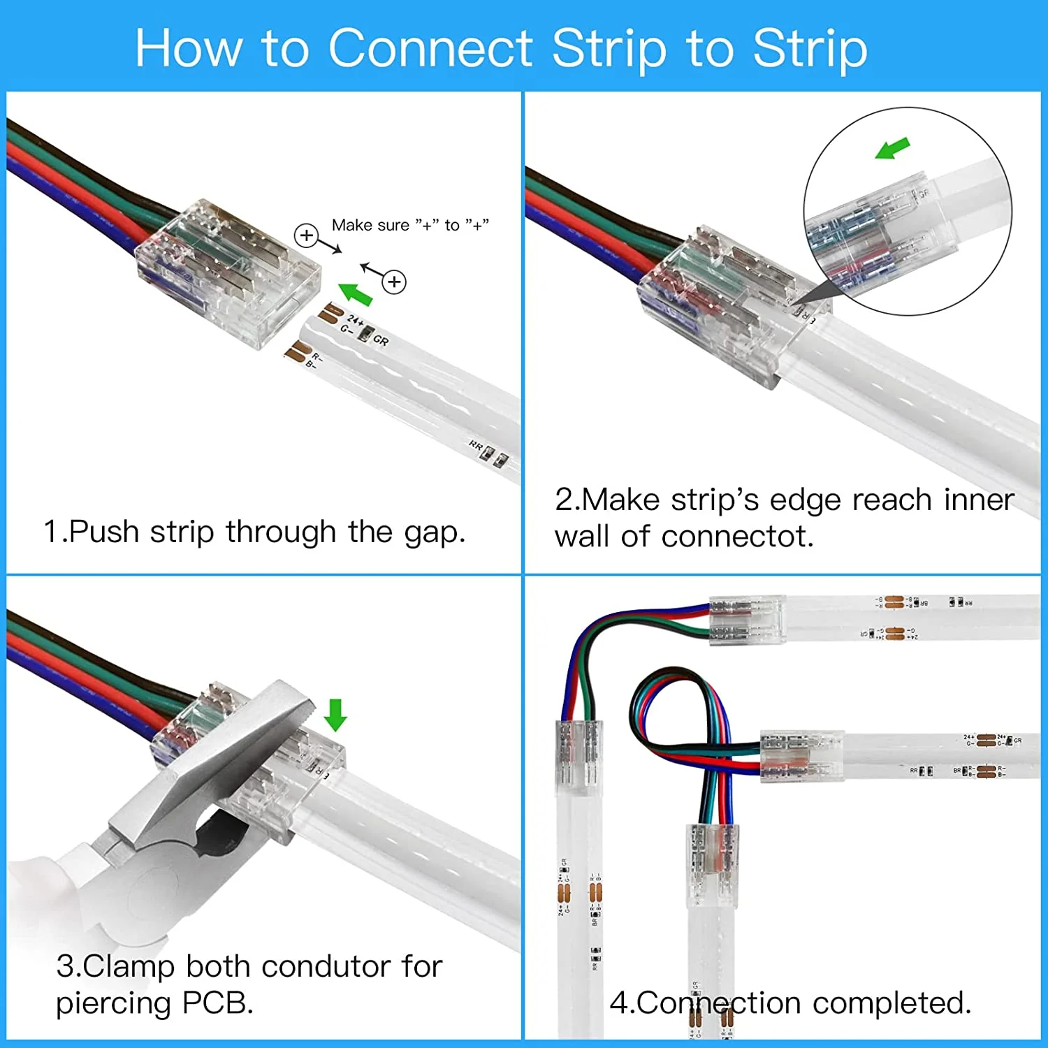 Transparent Crystal LED Strip Connectors – 10mm 4Pin Solderless Clips | Strip to Wire / Strip to Strip / Female Plug – Local Stock US/UK - Image 4