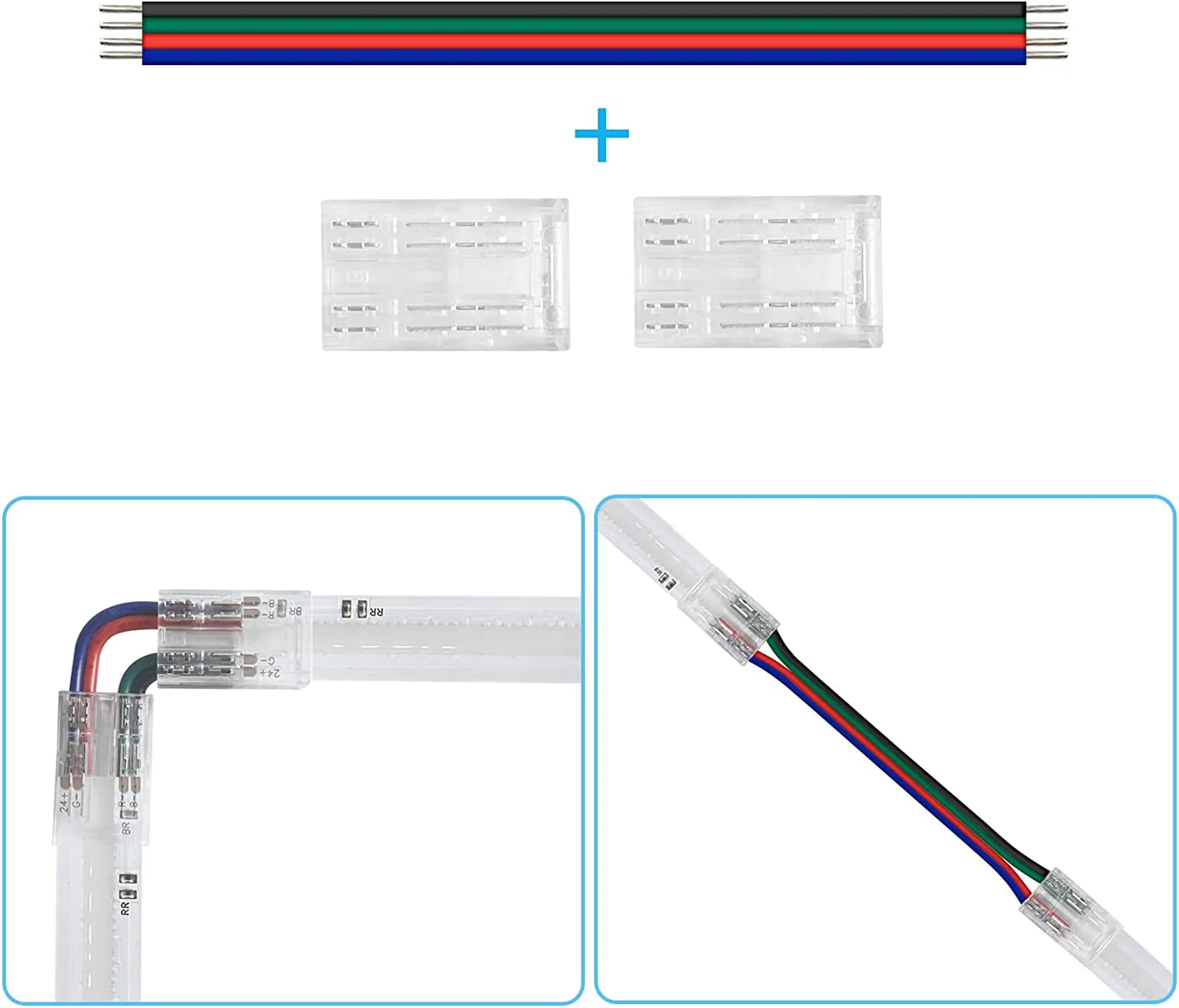 Transparent Crystal LED Strip Connectors – 10mm 4Pin Solderless Clips | Strip to Wire / Strip to Strip / Female Plug – Local Stock US/UK - Image 5