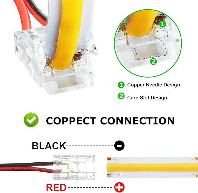 Transparent Crystal LED Strip Connectors – 8mm 2Pin Solderless Clips | Strip to Wire / Strip to Strip / DC Adapter / L – Bulk Wholesale 500pcs MOQ | Factory Direct - Image 3
