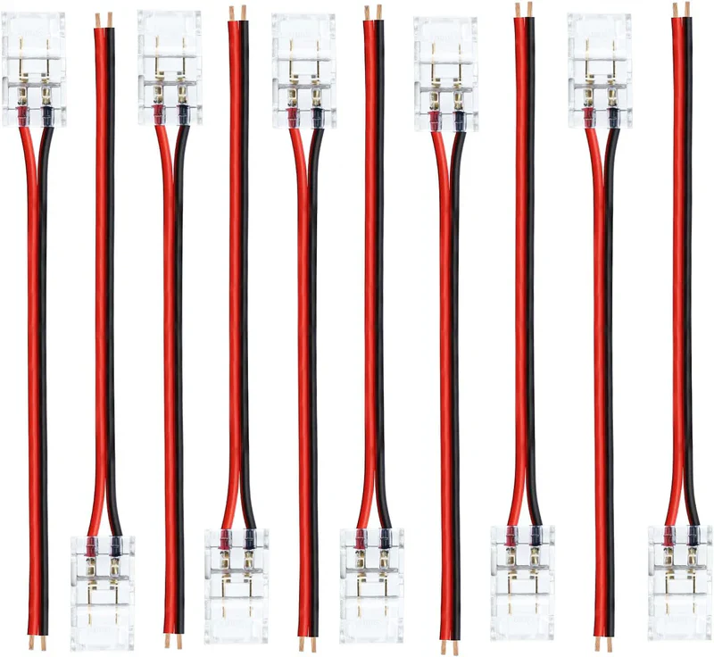 Transparent Crystal LED Strip Connectors – 8mm 2Pin Solderless Clips | Strip to Wire / Strip to Strip / DC Adapter / L – Bulk Wholesale 500pcs MOQ | Factory Direct - Image 7