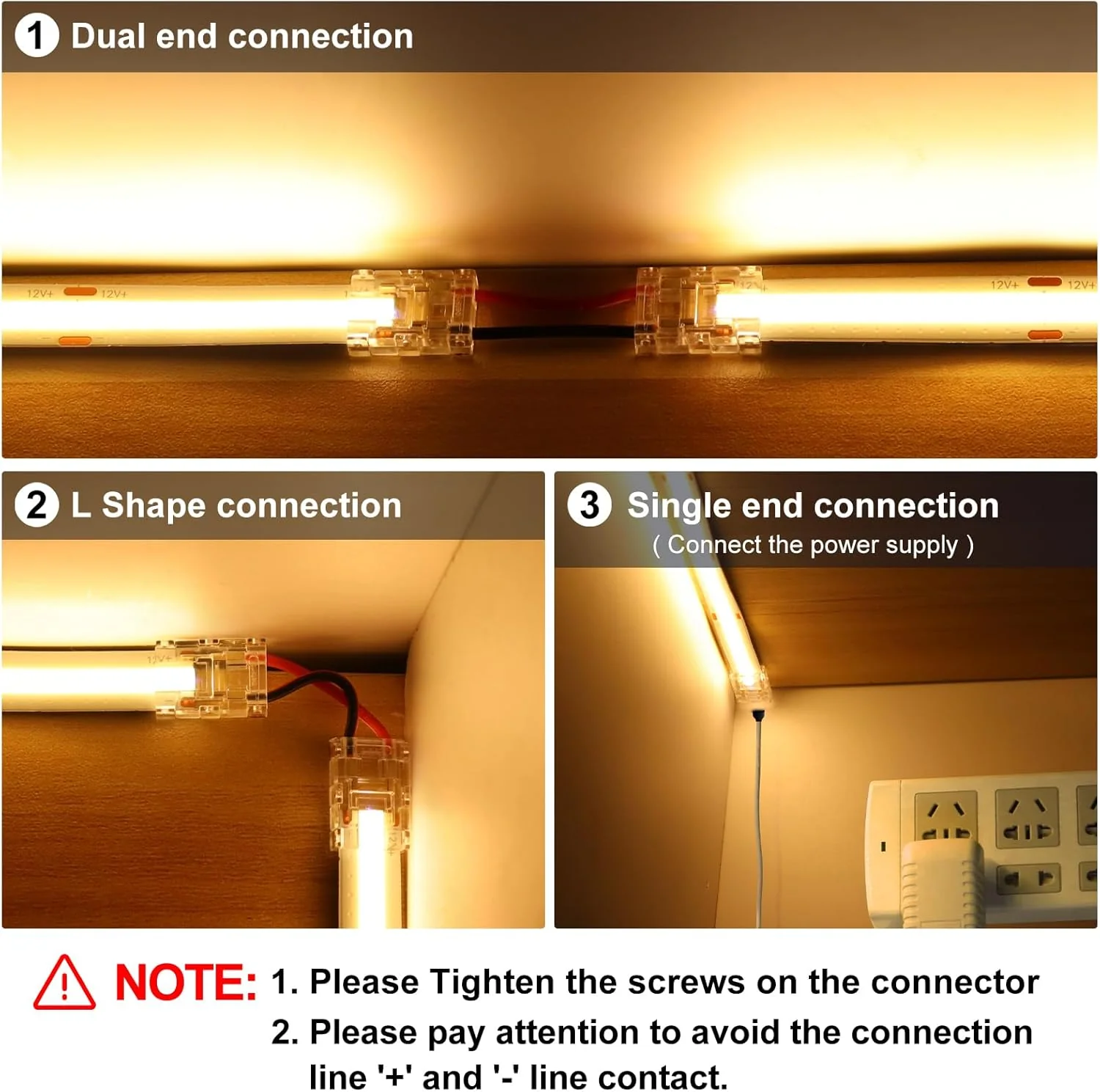 Transparent Crystal LED Strip Connectors – 8mm 2Pin Solderless Clips | Strip to Wire / Strip to Strip / DC Adapter / L – Local Stock US/UK - Image 11