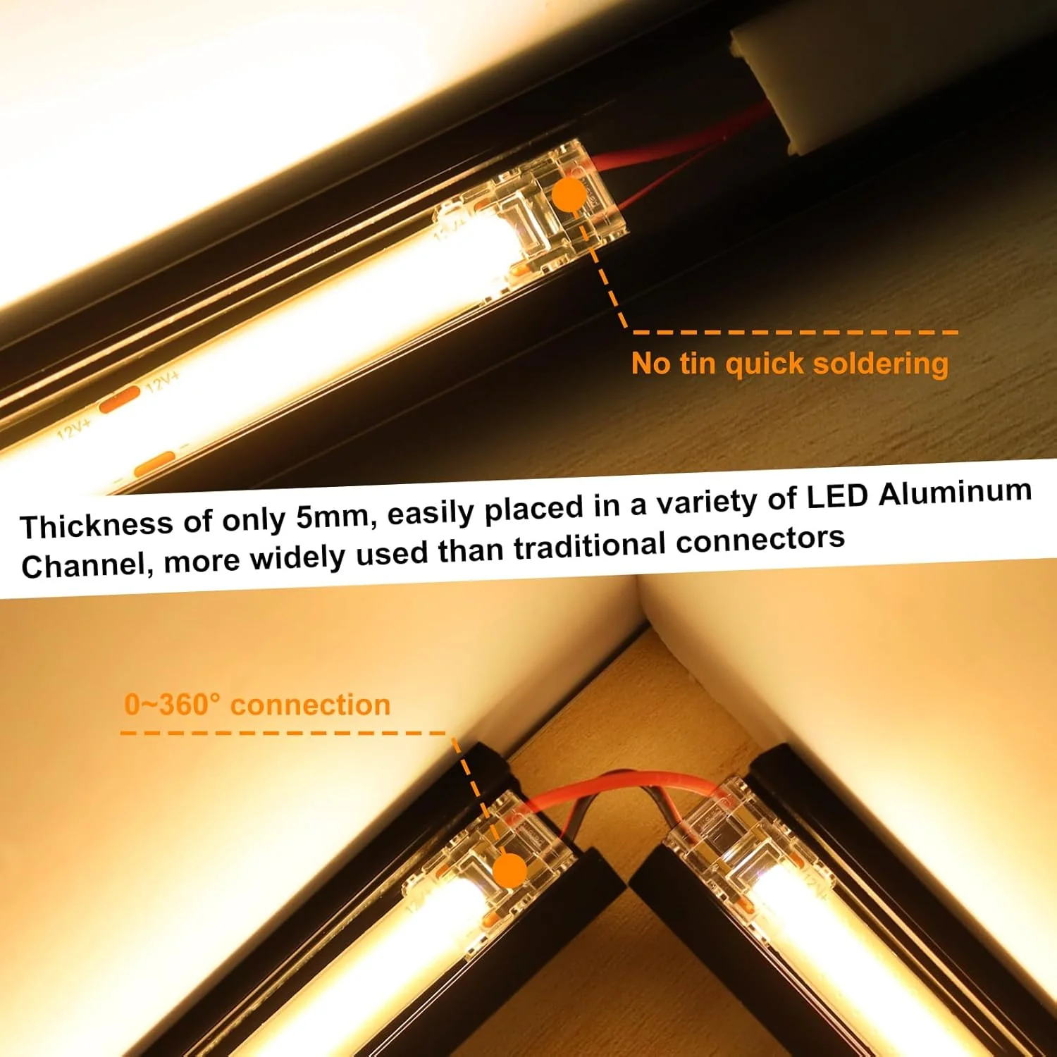 Transparent Crystal LED Strip Connectors – 8mm 2Pin Solderless Clips | Strip to Wire / Strip to Strip / DC Adapter / L – Local Stock US/UK - Image 12