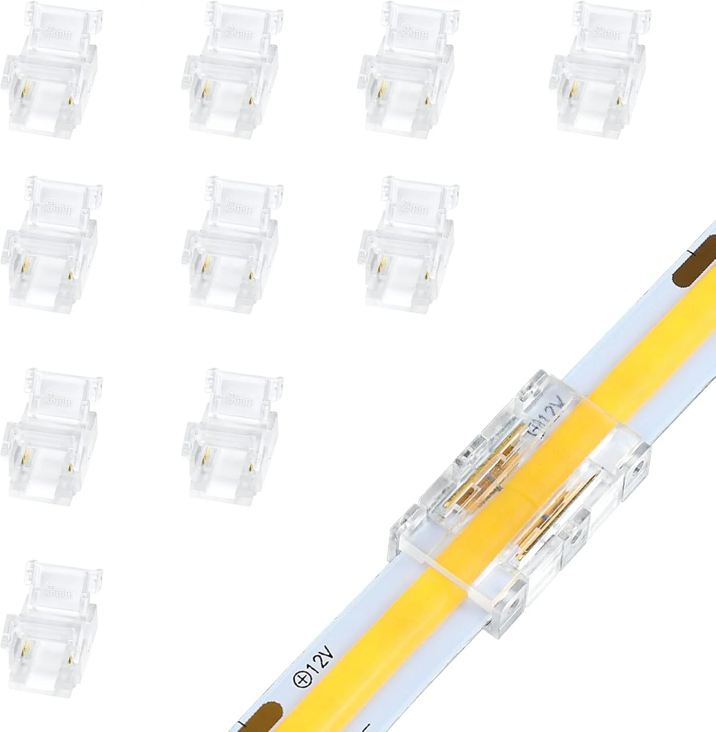Transparent Crystal LED Strip Connectors – 8mm 2Pin Solderless Clips | Strip to Wire / Strip to Strip / DC Adapter / L – Local Stock US/UK - Image 6
