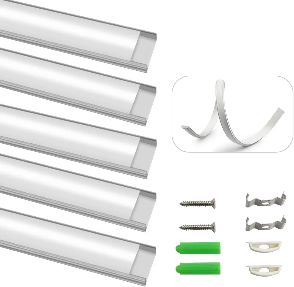 U Shape Bendable LED Aluminum Channels – Fit for 1 to 12mm LED Strip | 1Meter | Silver | Milky White  Cover | With Installation Accessories | 6 -Pack | Local Stock US/UK - Image 7
