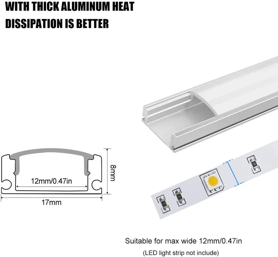 U Shape LED Aluminum Channels – Fit for 1 to 12mm LED Strip | 1Meter | Silver / Black | Milky White / Black Cover | With Installation Accessories | Bendable | 5 / 6 / 10 / 12 / 20 / -Pack | Local Stock US/UK - Image 15