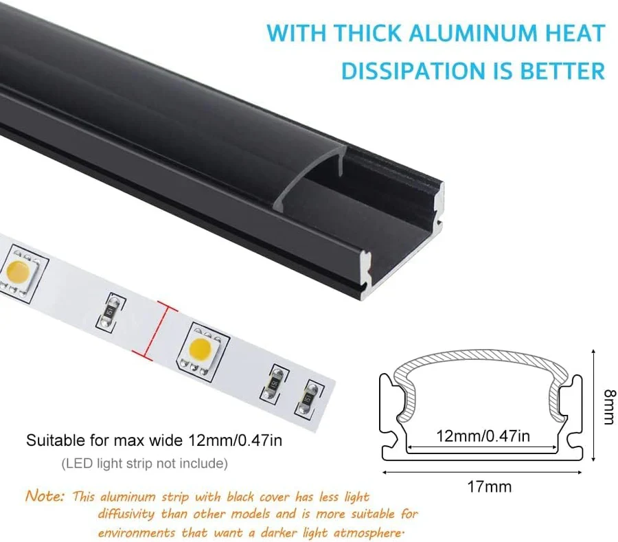 U Shape LED Aluminum Channels – Fit for 1 to 12mm LED Strip | 1Meter | Silver / Black | Milky White / Black Cover | With Installation Accessories | Bendable | 5 / 6 / 10 / 12 / 20 / -Pack | Local Stock US/UK - Image 17