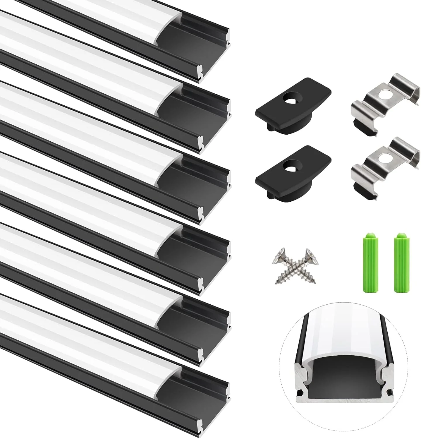 U Shape LED Aluminum Channels – Fit for 1 to 12mm LED Strip | 1Meter | Silver / Black | Milky White / Black Cover | With Installation Accessories | Bendable | 5 / 6 / 10 / 12 / 20 / -Pack | Local Stock US/UK - Image 7