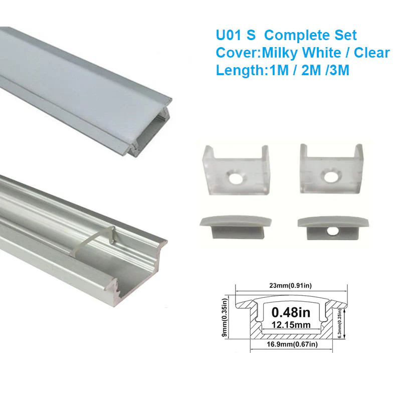 U Shape LED Channel U01-A – 12mm | Silver / Black | Milky White Cover | With Installation Accessories | – Heavy-Duty Aluminum Profile – 1m / 2m / 3m | 50 / 100-Pack - Image 3