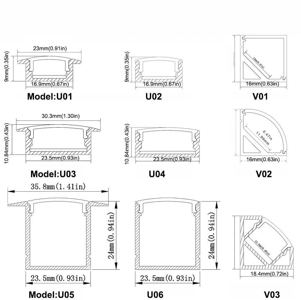 U Shape LED Channel U02-A – 12mm | Silver / Black | Milky White Cover | With Installation Accessories | – Heavy-Duty Aluminum Profile – 1m / 2m / 3m | 50 / 100-Pack - Image 3