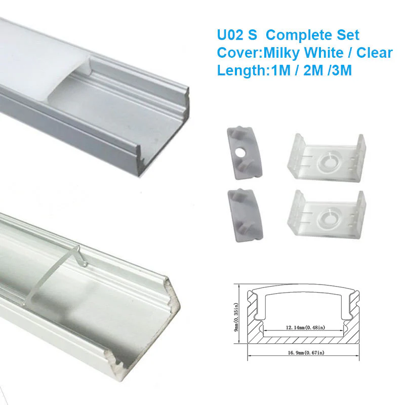 U Shape LED Channel U02-A – 12mm | Silver / Black | Milky White Cover | With Installation Accessories | – Heavy-Duty Aluminum Profile – 1m / 2m / 3m | 50 / 100-Pack - Image 8