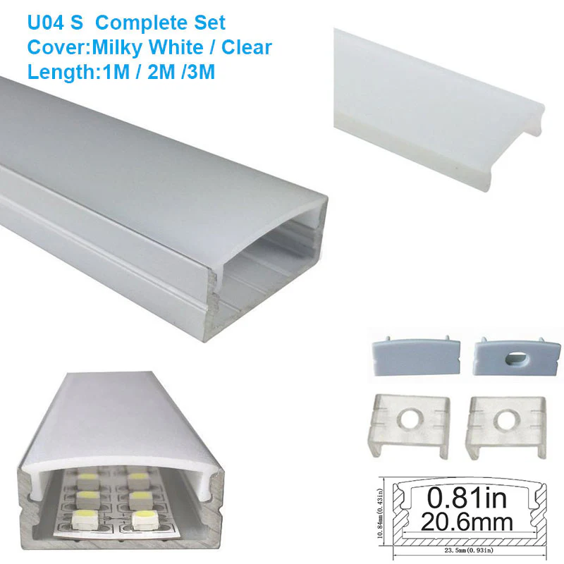 U Shape LED Channel U04-A – 20mm | Silver / Black | Milky White Cover | With Installation Accessories | – Heavy-Duty Aluminum Profile – 1m / 2m / 3m | 50 / 100-Pack - Image 6