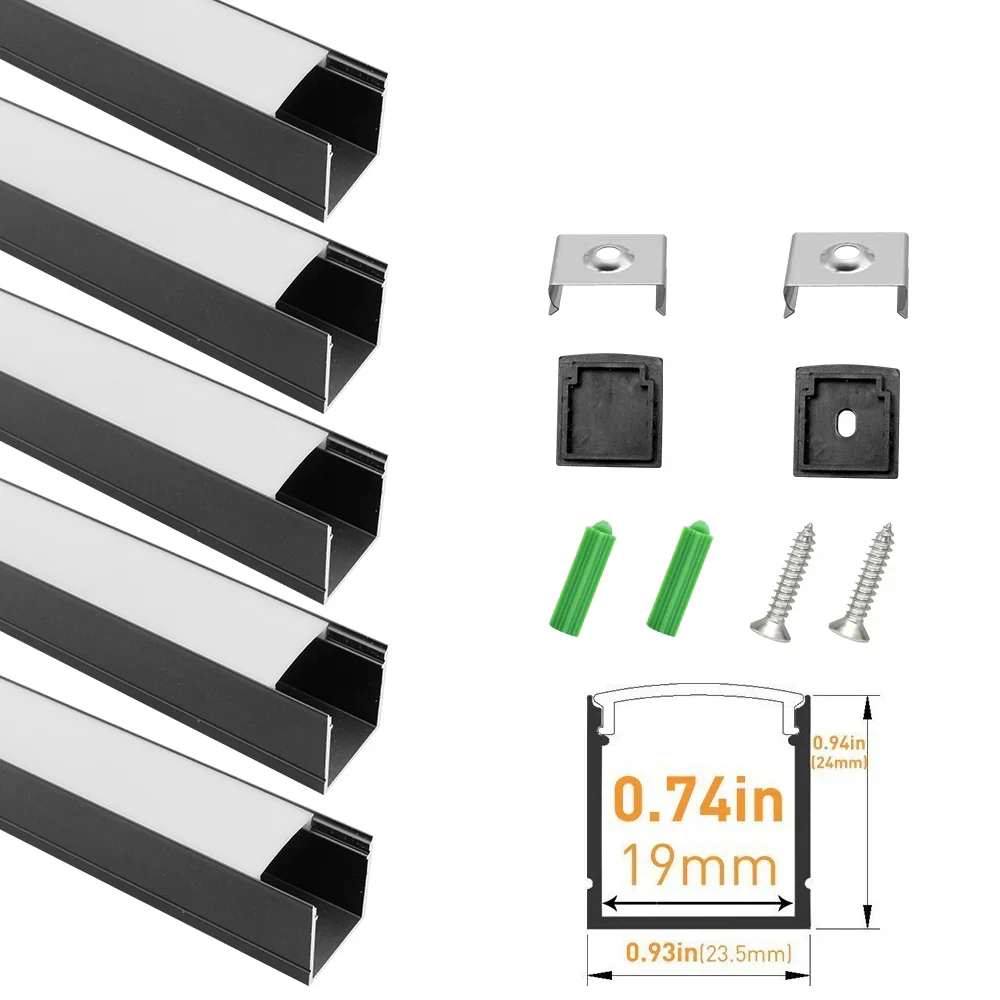 U Shape LED Channel U06-A – 20mm | Silver / Black | Milky White Cover | With Installation Accessories | – Heavy-Duty Aluminum Profile – 1m / 2m / 3m | 50 / 100-Pack - Image 2