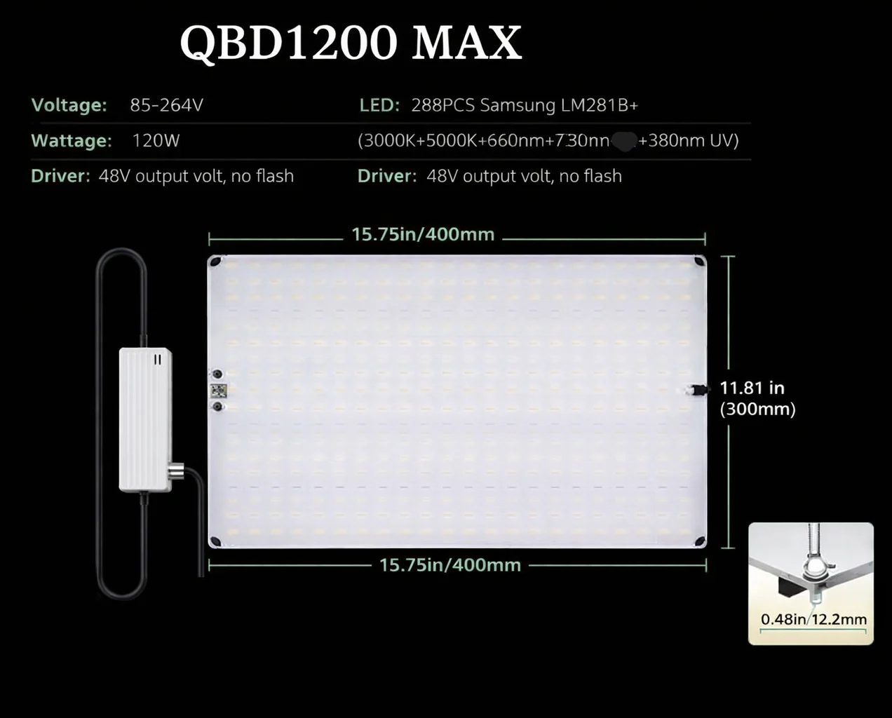 Ultra-Thin Quantum Board LED Grow Light - 65W / 85W / 120W / 150W | 0-10V Dimming | Full Spectrum | AC110 -220V | Included Hanging Rope, Dimmable Driver| Plant Grow Light for Seedling, Veg & Bloom | US / EU / UK / AU Plug - Image 8