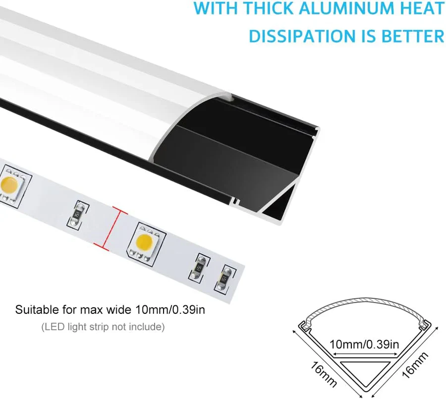 V-Shaped LED Aluminum Channel – For 1 to 10 mm LED Strips | 1 Meter | Silver / Black | Milky / Black Cover | With Mounting Accessories | Pack of 5 / 6 / 10 / 12 / 20 | Local Stock in US / UK - Image 10