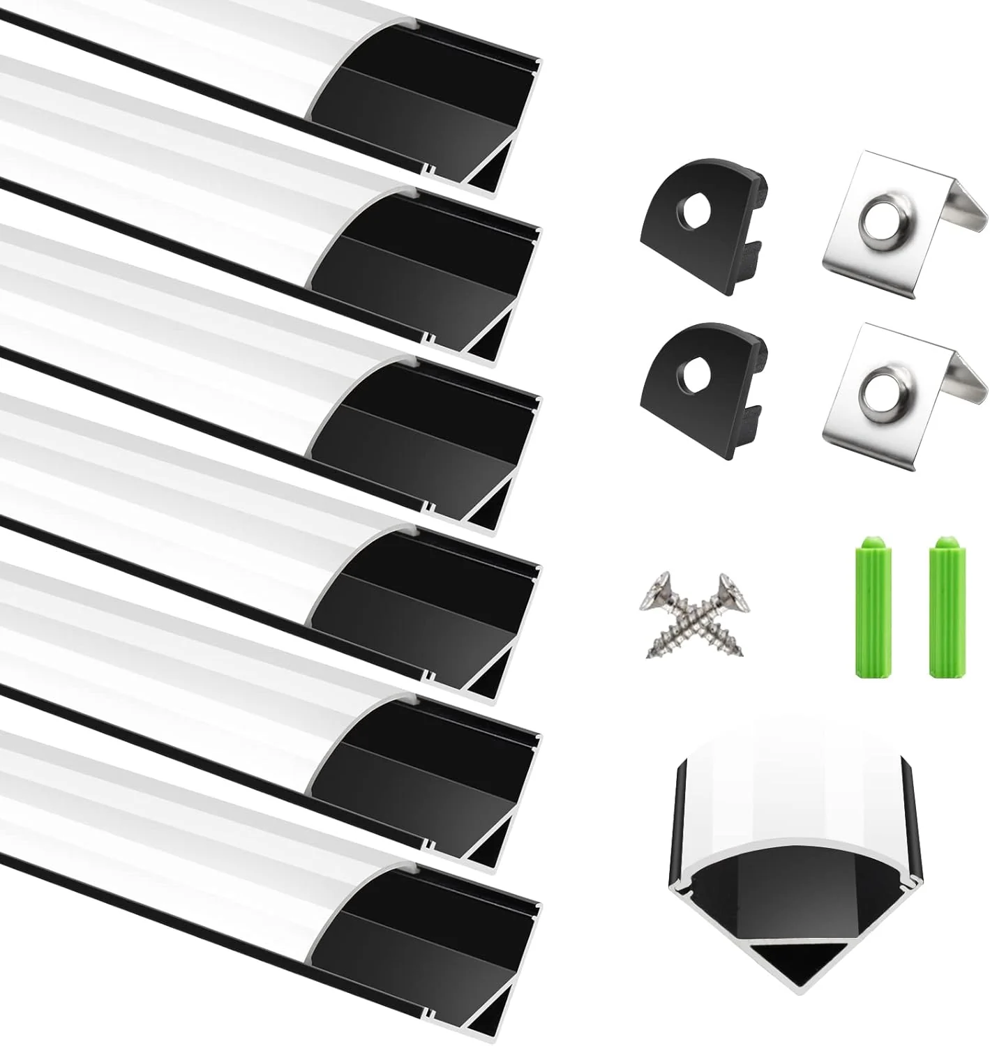 V-Shaped LED Aluminum Channel – For 1 to 10 mm LED Strips | 1 Meter | Silver / Black | Milky / Black Cover | With Mounting Accessories | Pack of 5 / 6 / 10 / 12 / 20 | Local Stock in US / UK - Image 11