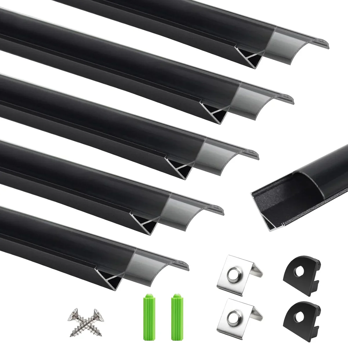 V-Shaped LED Aluminum Channel – For 1 to 10 mm LED Strips | 1 Meter | Silver / Black | Milky / Black Cover | With Mounting Accessories | Pack of 5 / 6 / 10 / 12 / 20 | Local Stock in US / UK - Image 12