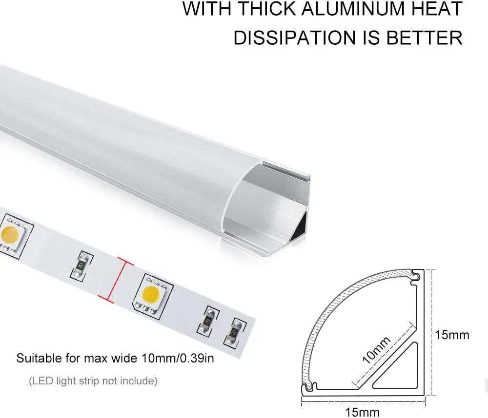 V-Shaped LED Aluminum Channel – For 1 to 10 mm LED Strips | 1 Meter | Silver / Black | Milky / Black Cover | With Mounting Accessories | Pack of 5 / 6 / 10 / 12 / 20 | Local Stock in US / UK - Image 9