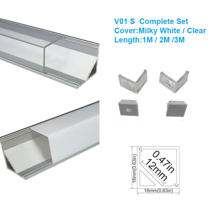 V Shape LED Channel V01-A – 12mm | Silver / Black | Milky White Cover | With Installation Accessories | – Heavy-Duty Aluminum Profile – 1m / 2m / 3m | 50 / 100-Pack - Image 3