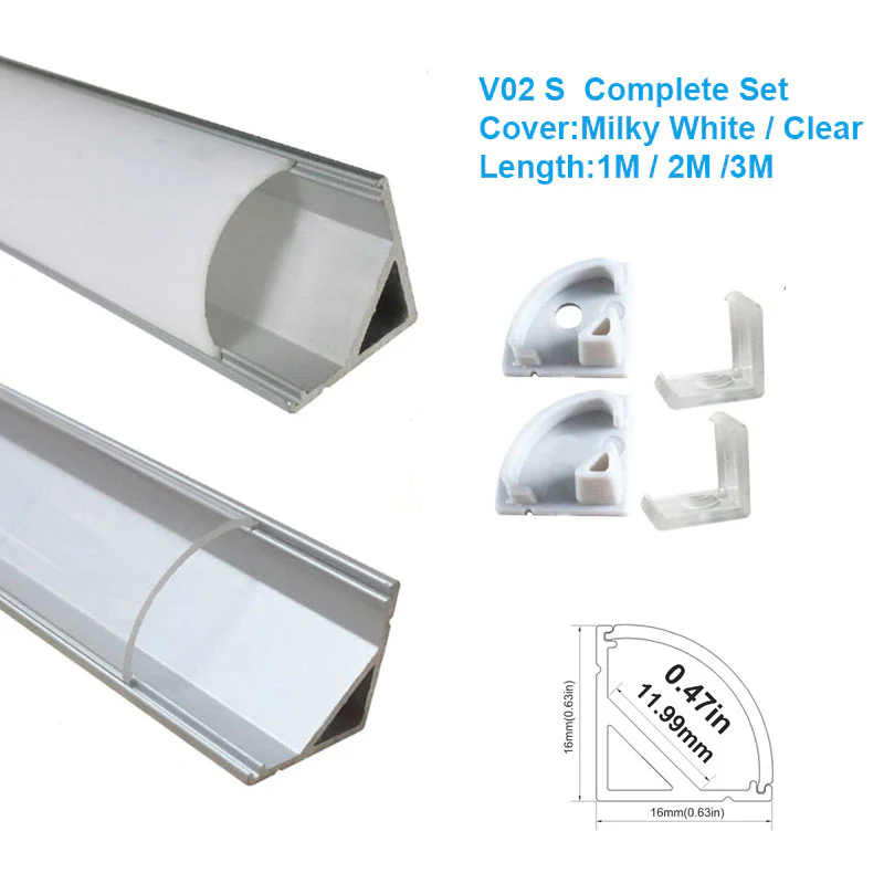 V Shape LED Channel V02-A – 12mm | Silver / Black | Milky White Cover | With Installation Accessories | – Heavy-Duty Aluminum Profile – 1m / 2m / 3m | 50 / 100-Pack - Image 6