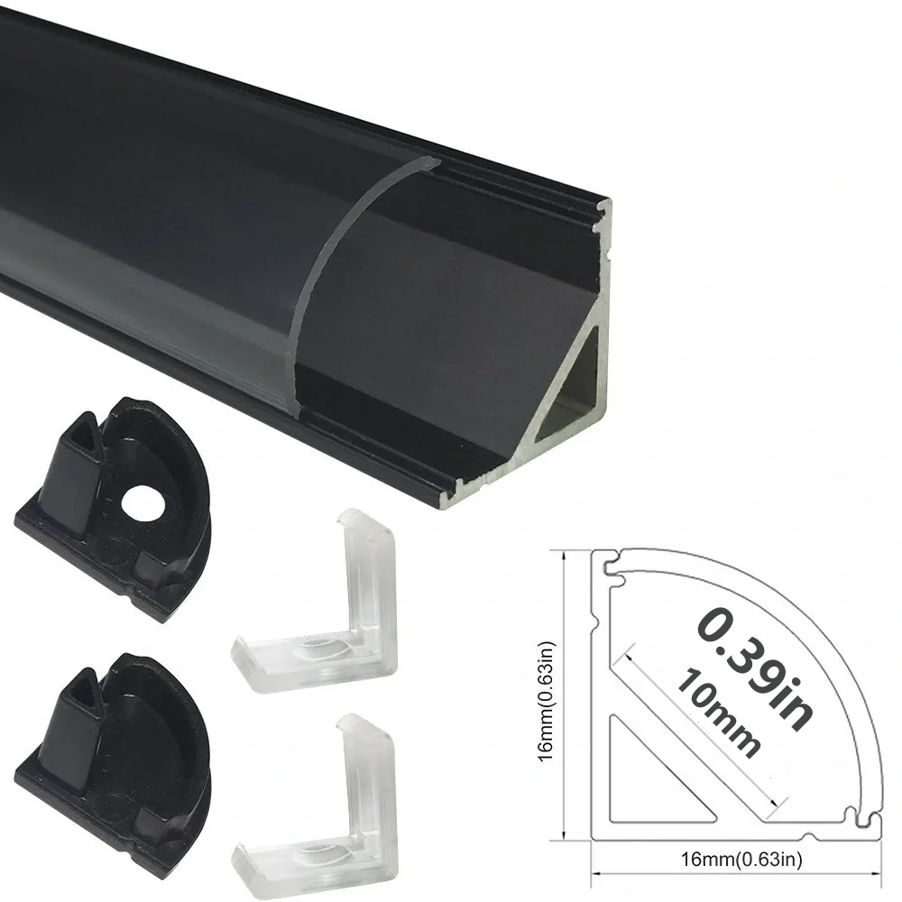 V Shape LED Channel V02-B – 10mm | Silver / Black | Milky White Cover | With Installation Accessories | – Standard Aluminum Profile – 1m / 2m / 3m | 50 / 100-Pack - Image 5